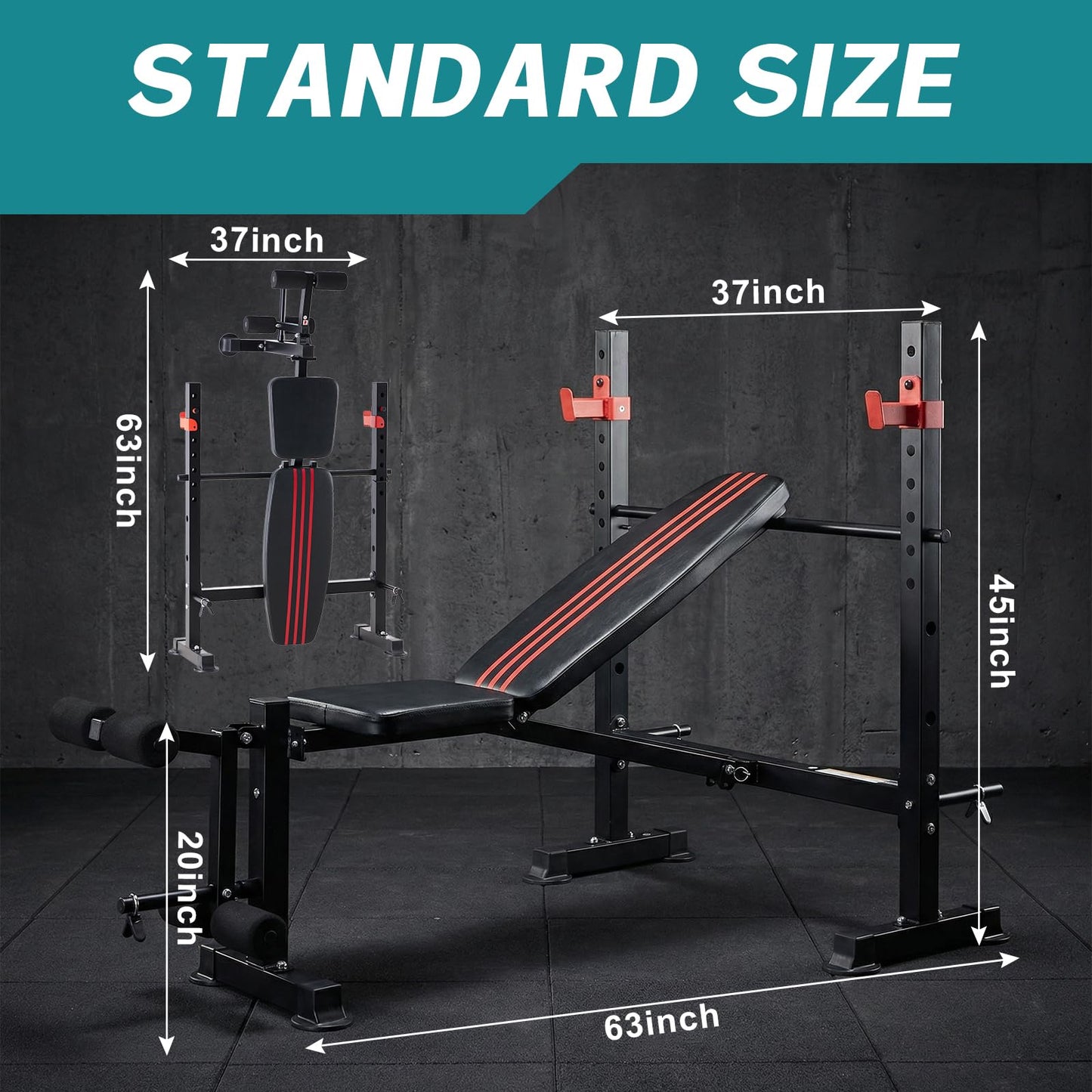 OLIXIS Adjustable Weight Bench Set with Rack, 650 LBS Capacity Heavy Duty Foldable Bench Press Set with Leg Extension Curl, Easy Assembly Strength Training Workout Set for Garage, Home, Gym-Red