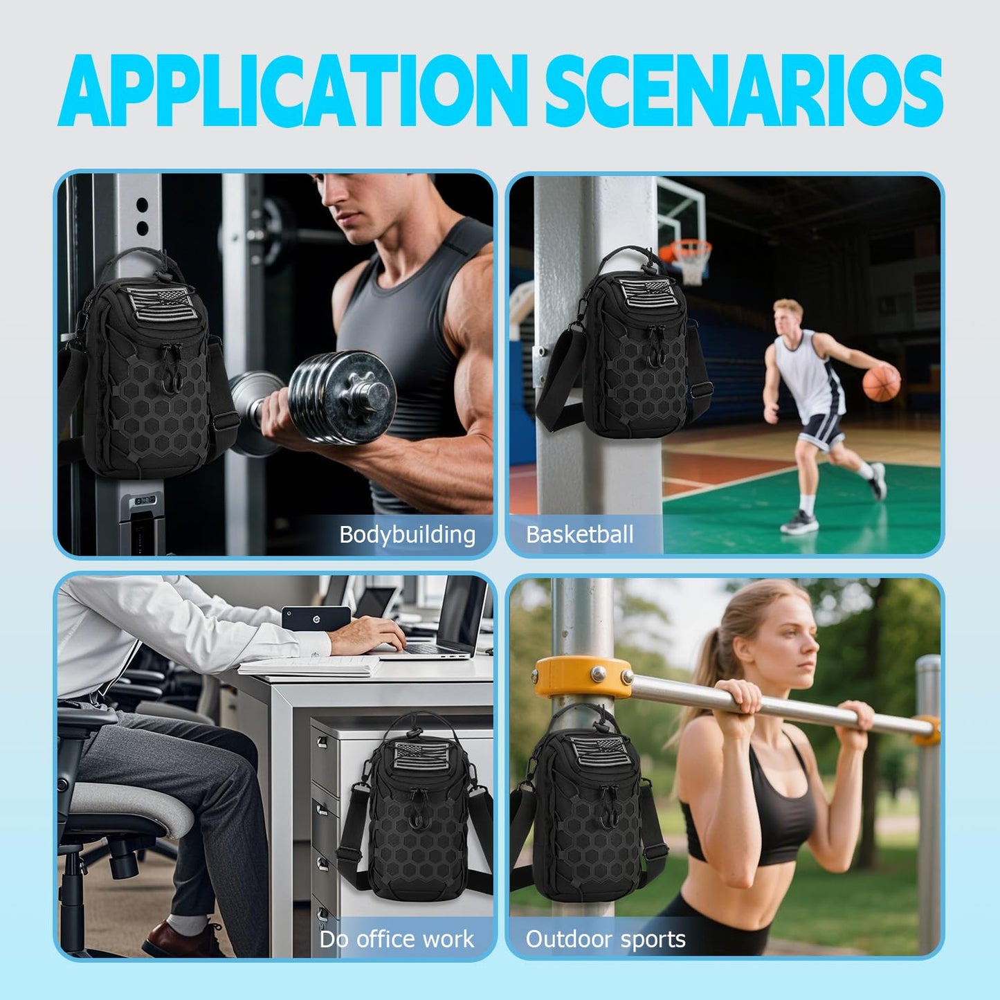 WOISIASO Magnetic Gym Sling Bag, Unisex Lightweight Small Crossbody Chest Bag Casual Sports Shoulder Pouch for Men & Women Outdoor Workout Daily Travel (Black)