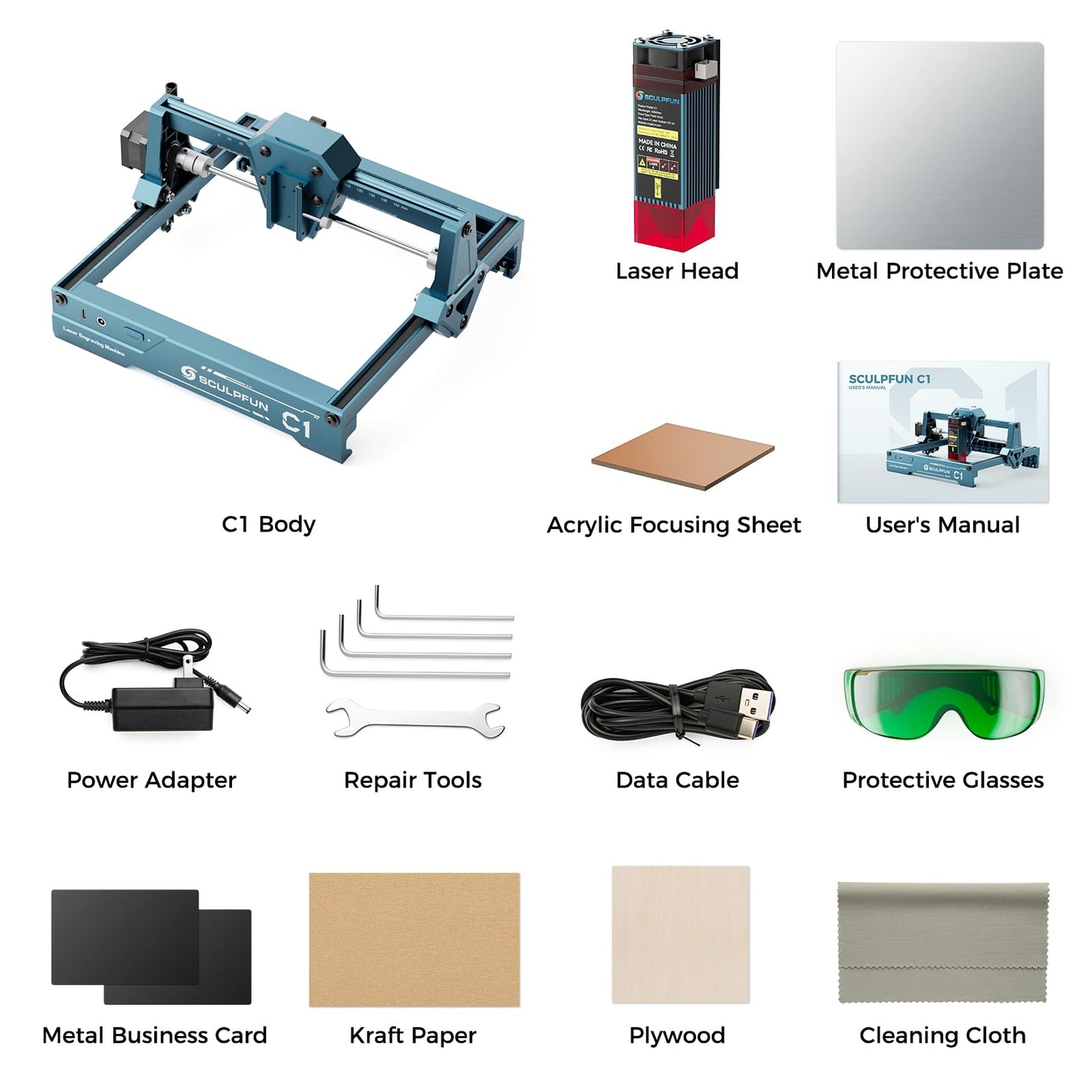 SCULPFUN C1 Mini Laser Engraver, 3W Portable Laser Engraving Machine with 0.04mm Ultra Fine Spot, Work for DIY Beginners,Plywood,Leather,Kraft Paper,Slate, Engraving Area 150 * 130mm