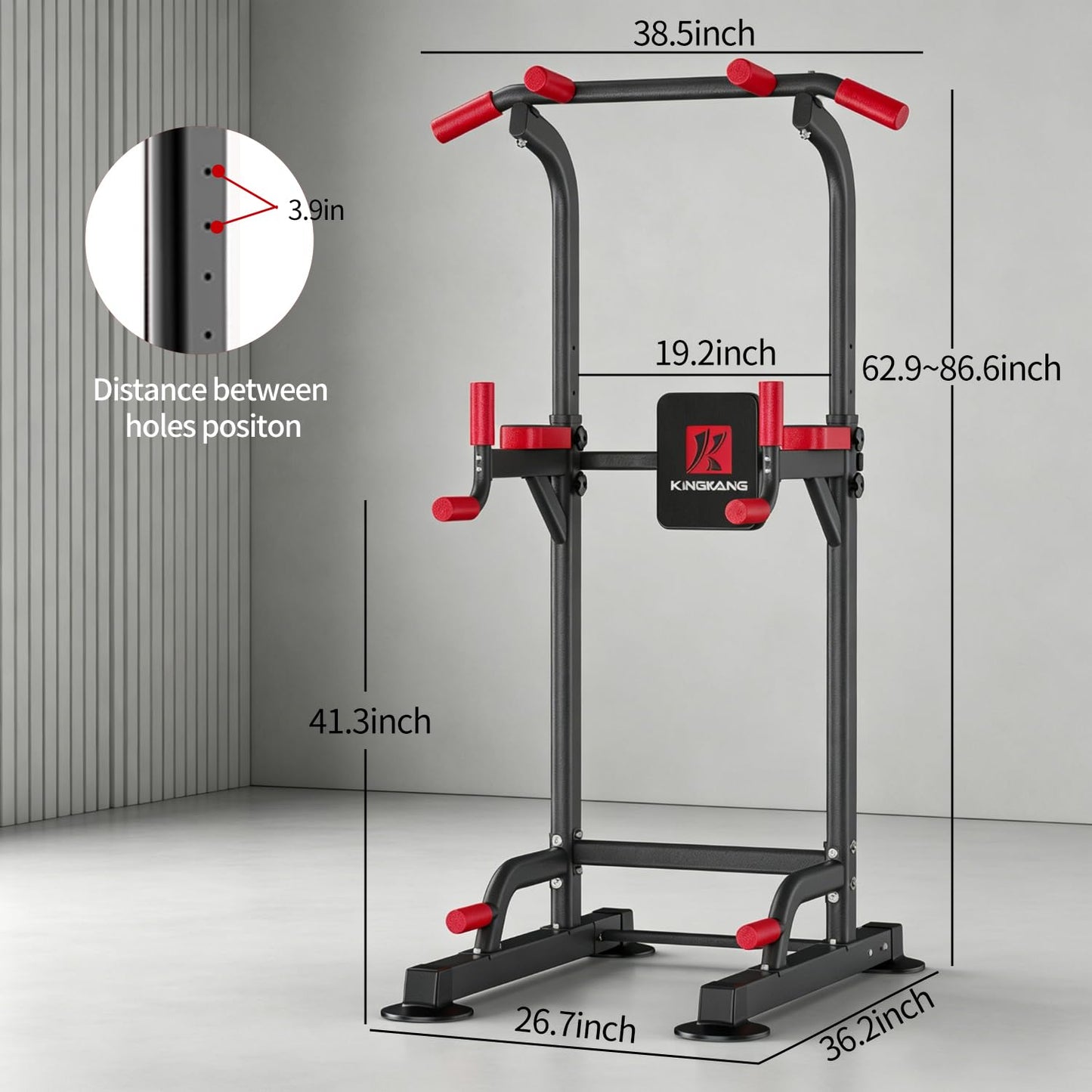 K KiNGKANG Power Tower Pull Up Bar Station, Load 450 lbs with 6-Height Adjustment Workout Dip Station for Home Gym Fitness Equipment