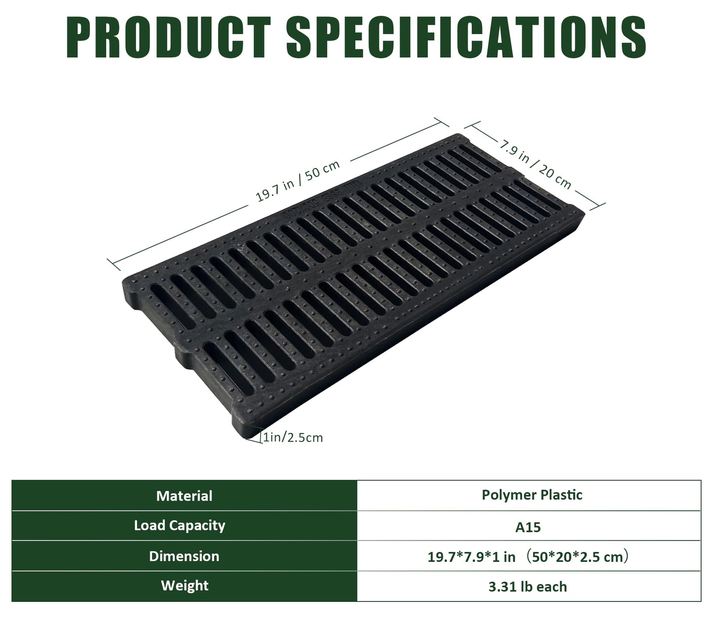Natotela A15 6 Pack Polymer Plastic Channel Drain Grate-19.7x7.9x1 in Durable Trench Cover,Total Length 118 in Polymer Drain Strainer,Outdoor Drain Grates for Yard Sidewalk Patio Houseside