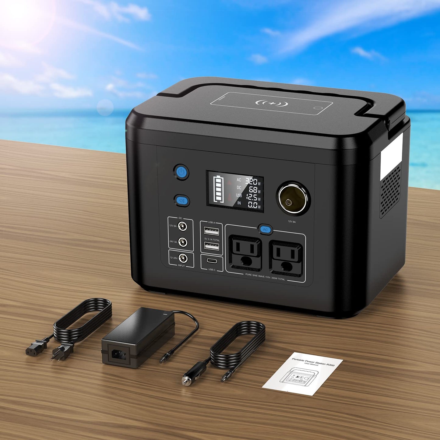 powkey Portable Power Station 350W, 260Wh/70,000mAh Backup Lithium Battery, 110V Pure Sine Wave Power Bank with 2 AC Outlets, Portable Generator for Outdoors Camping Travel Hunting Emergency