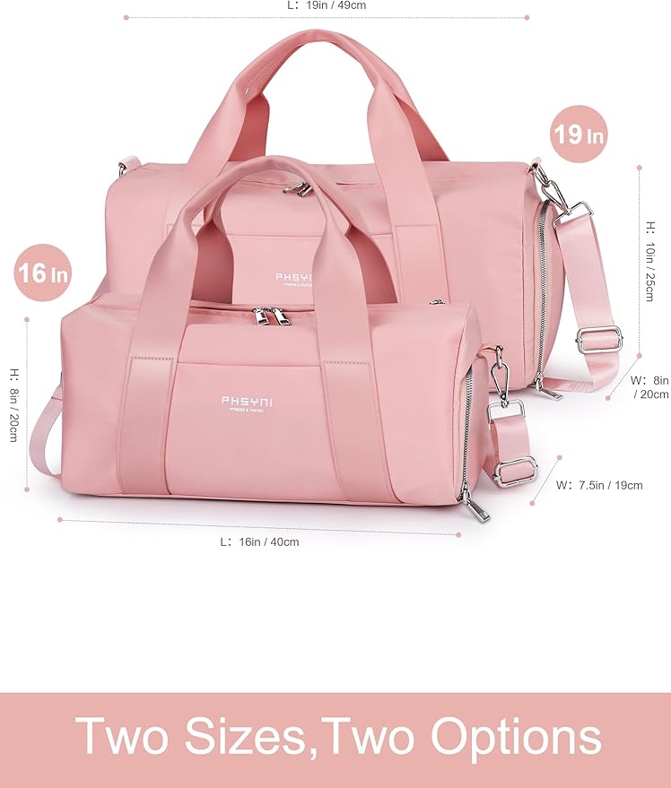 Pink Gym Bag for Women Girls with Shoe Compartment & Wet Pocket - Duffle Bag for Travel Sports Fitness Workout Athletic, 19"- Medium
