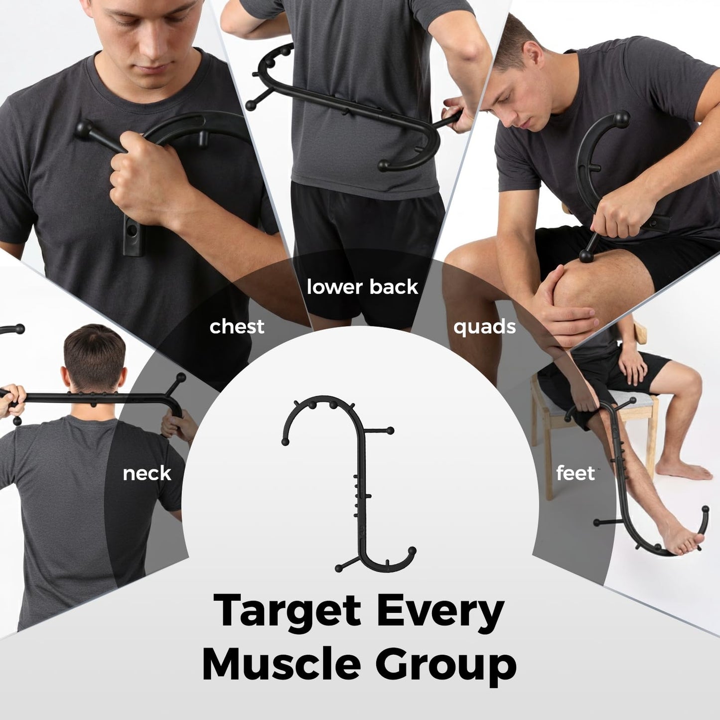 NUREDA Detachable Trigger Point Massage Cane, One-Click Disassembly Massage Hook for Back, Neck & Shoulder Pain Relief, Pressure Point Massage Tool for Muscle Recovery (S Hook)