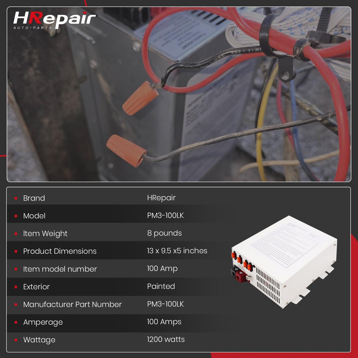 HRepair PM3 100 Amp RV Power Converter 100A 110V AC to 12V DC 100 Amp Battery Charger RV Power Converter Replacement PM3-100LK PM4-100丨White