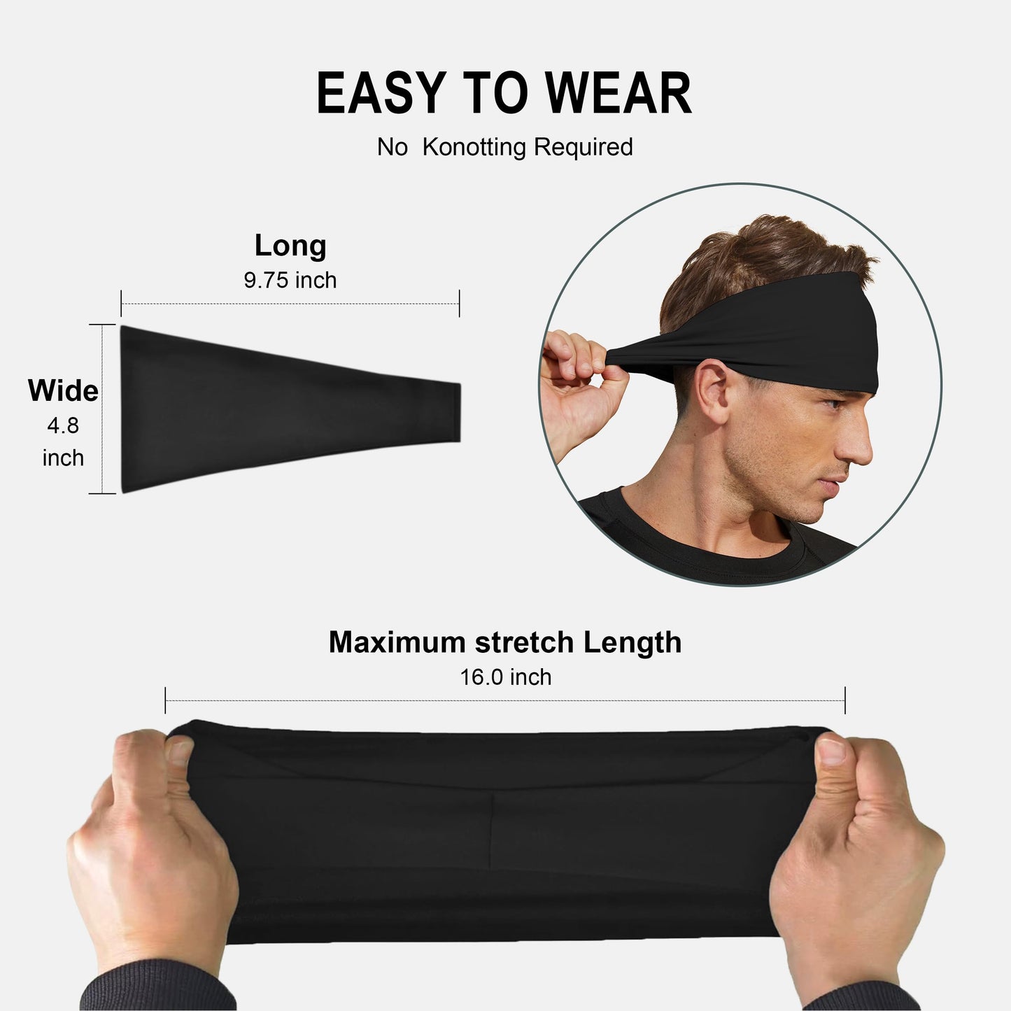 VIMPEP Sports Headbands for Men Sweatband Workout Headband for Running,Basketball,Tennis,Yoga Fitness Stretchy Quick-Dry Hairband for Unisex Black,Dark Grey, Green, Sky Blue, Brown, Gray