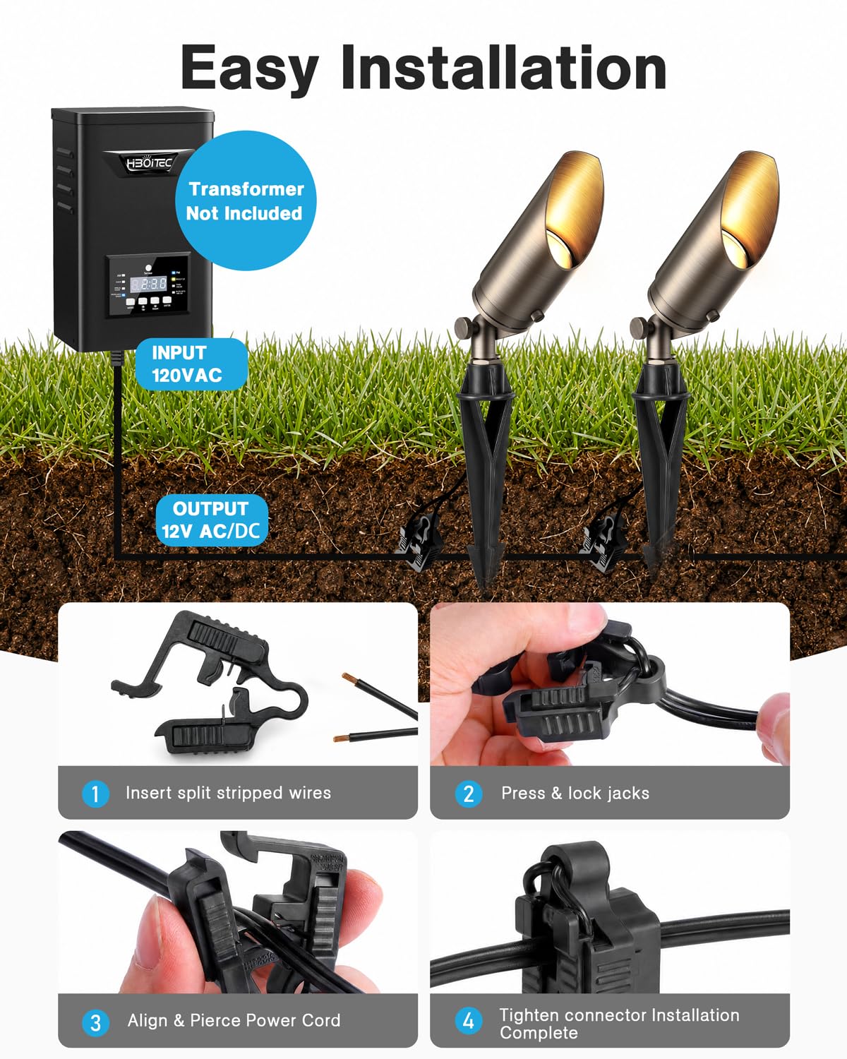 HIBOITEC Solid Brass Outdoor Landscape Spotlights, 12V Heavy Duty Low Voltage Landscape Lighting, LED Spot Light Fixture Waterproof, Classic Bronze Uplight Without Bulb, 12Pack