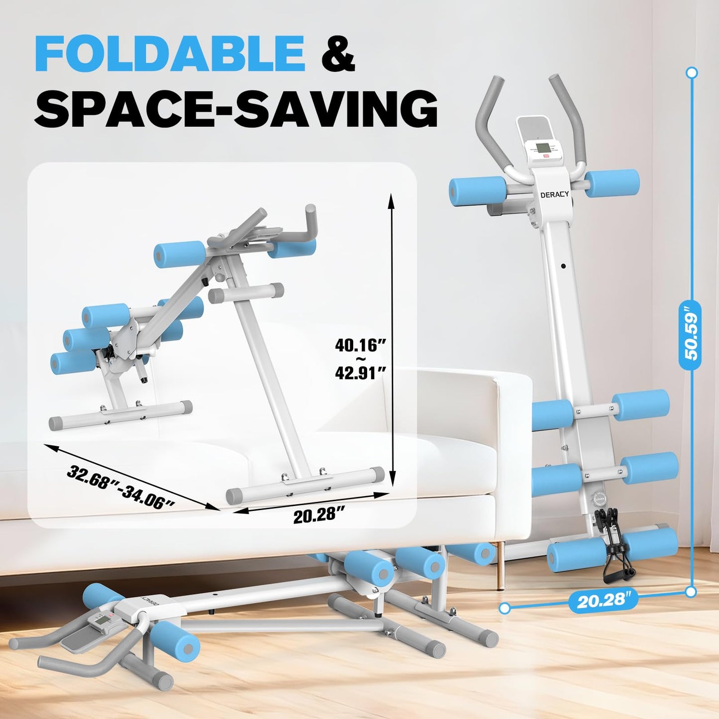 DERACY Ab Workout Machine Adjustable Ab Trainer Abdominal Trainer for Home Gym Foldable Ab Crunch Machine for Core 440 LBS (White - Blue)
