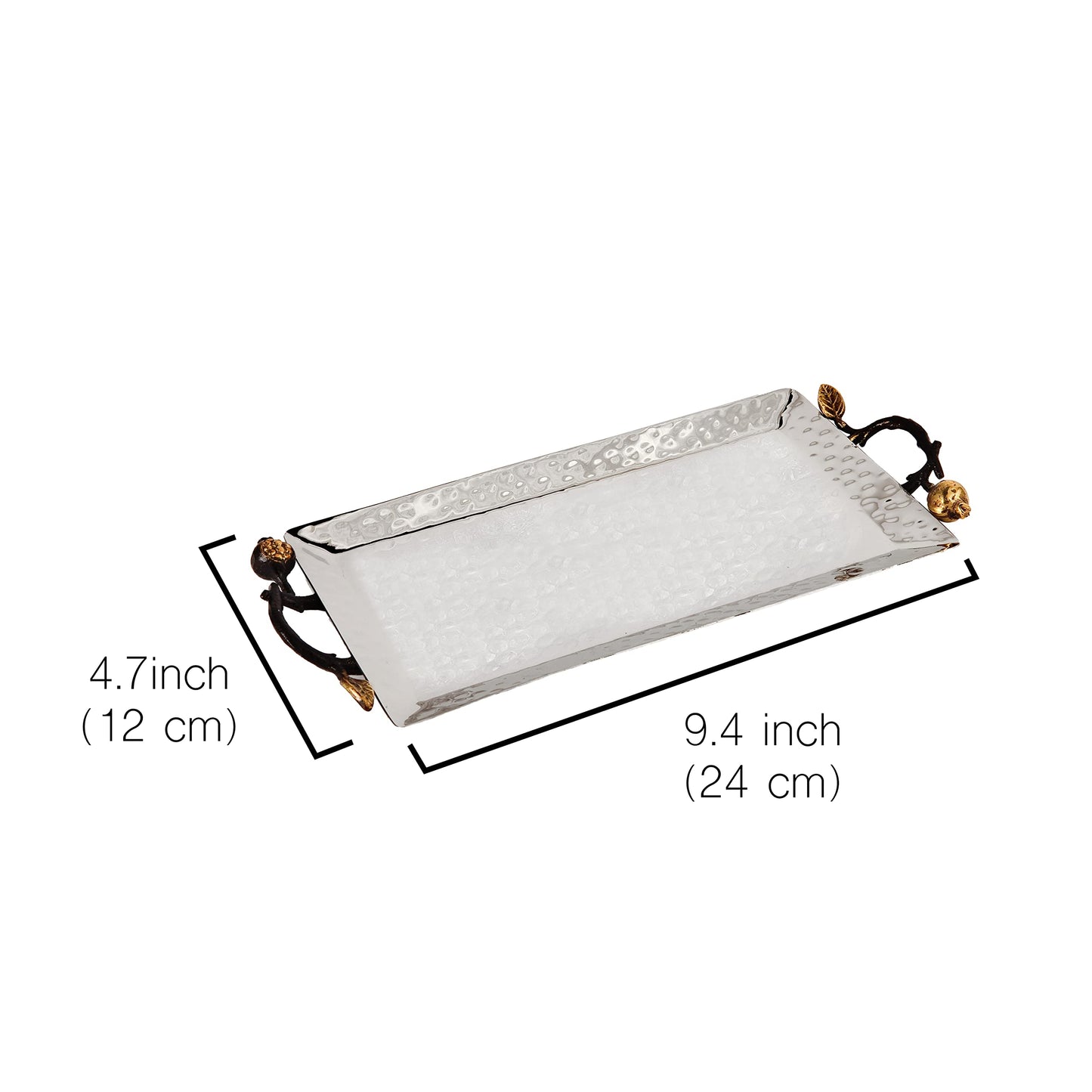 Yair Emanuel Decorative Serving Tray - Hammered Stainless Steel with Gold Accent Decoration (Small - 4.7" X 9.5")