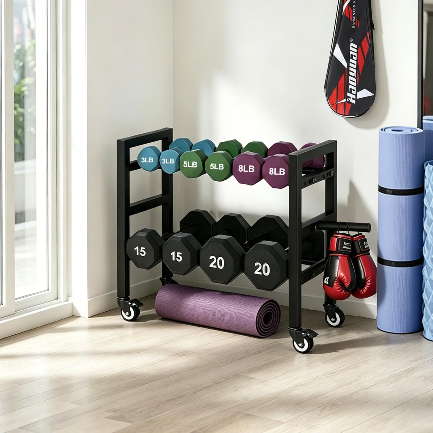 Dumbbell Rack Stand Only 2-Tier 20 IN Length Adjustable Small Weight Rack For Home Gym Dumbbells Kettlebell,350LB Capacity Heavy-Duty Compact Dumbbell Holder