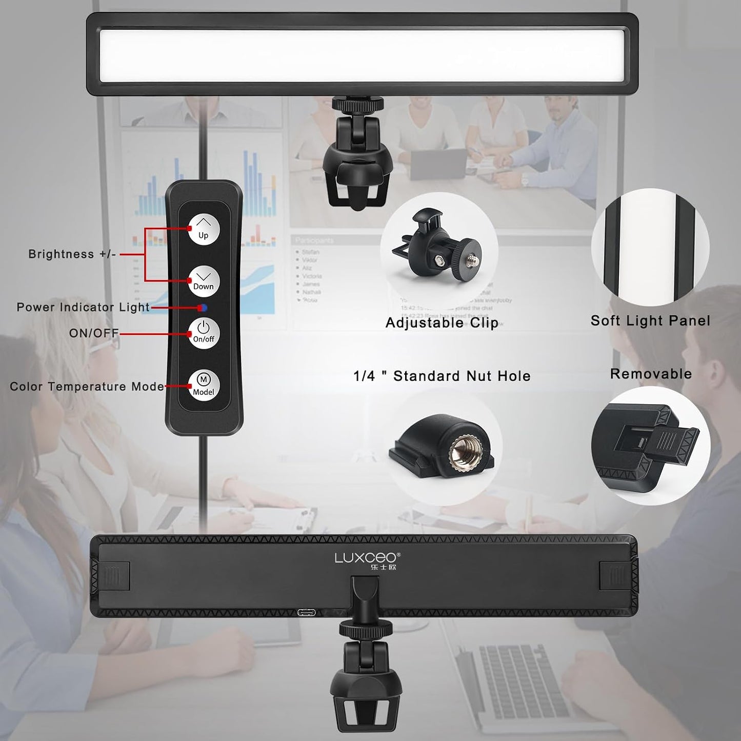 luxceo Video Conference Lighting, Zoom Light for Remote Working, Webcam Lighting for Laptop, Zoom Calls, Live