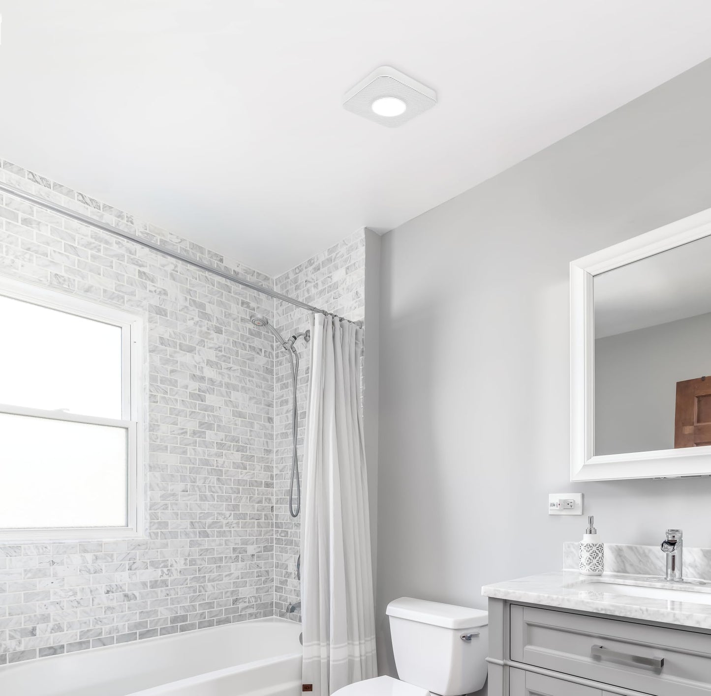 Homewerks 7130-40-BT DC Bathroom Fan with Light and Bluetooth Speaker 90-CFM 1.2 Sones White Easy Install, 4000 Kelvin Cool White Light