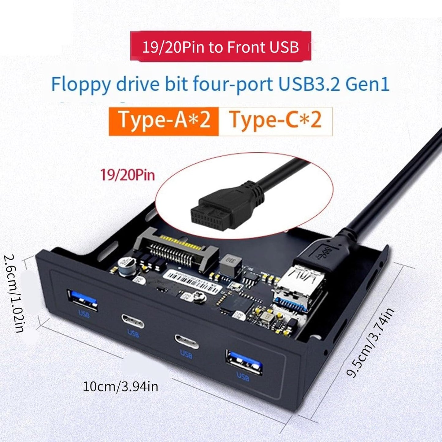 MEIBAOGE USB3.2 3.5" 4 USB3.0, USB3.2, Multiports Front Panel USB Expansion Adapter for Desktops, Soft Drives Bay, USB