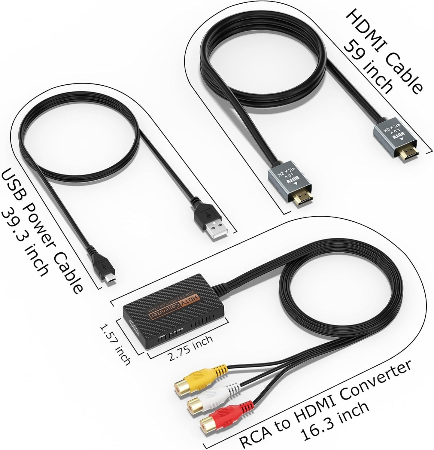 LA NREUCETS 1080P Xbox/Wii/PS1/PS2/PS3/GameCube/N64/VHS/VCR/DVR RCA to HDMI Converter, Composite AV to HDMI Converter