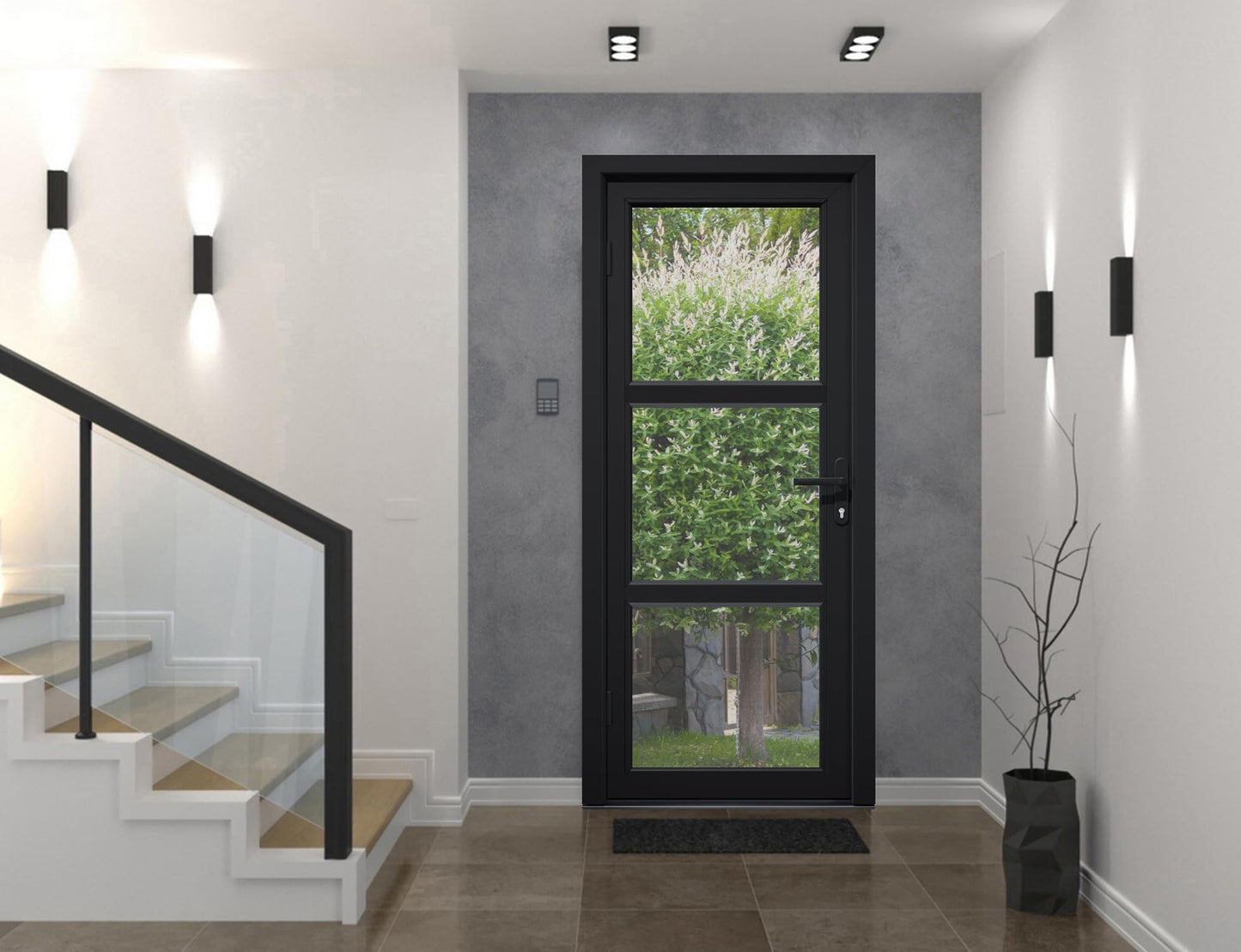 VDOMDOORS Front Exterior Prehung Metal-Plastic Door See-Through/Manux 8555 Matte Black/Entrance Patio Garage 30" x 80" Right-Hand Inswing