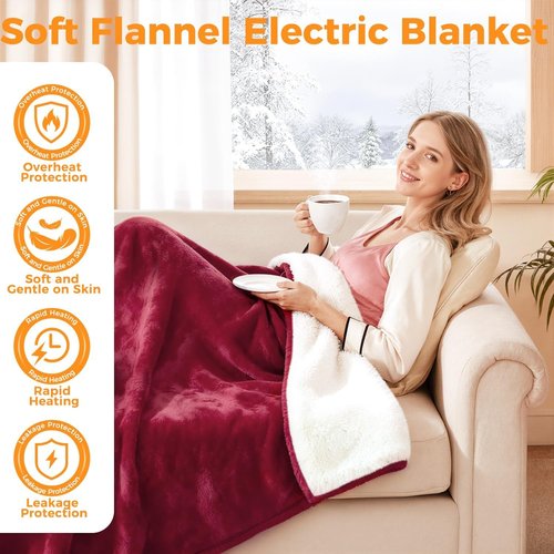 Heated Blanket Electric Throw, 50" x 60" Heating Blanket with 5 Levels & 10 Hours Auto Off, Extremely Soft Flannel Warm Blanket Gifts Over-Heat Protection, ETL Certified Machine Washable