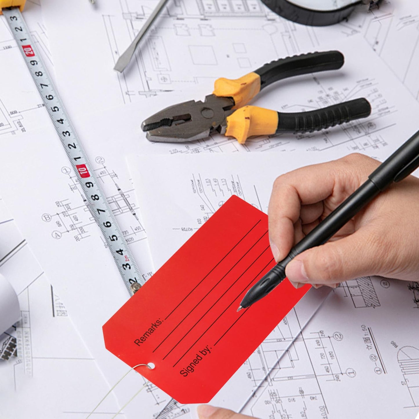 50 pcs Repair Require Tags with Pre-Attach Wire,PVC Plastic Maintenance Required Tags