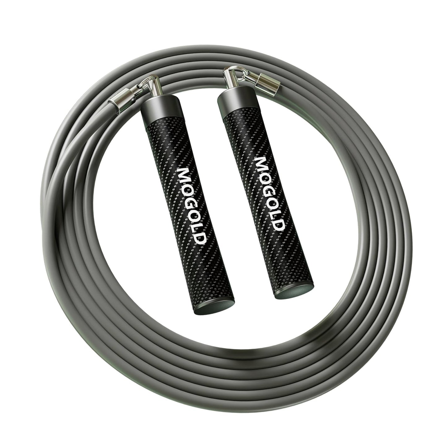 MOGOLD 1LB Weighted Jump Ropes for Fitness Men/Women with Heavy-Duty PVC Wire Cable & Durable Leather Skipping Rope Handles, Best for Fitness, High-Intensity Strength Workouts (Grey, XL - 9'6(User Height 6'0 +))