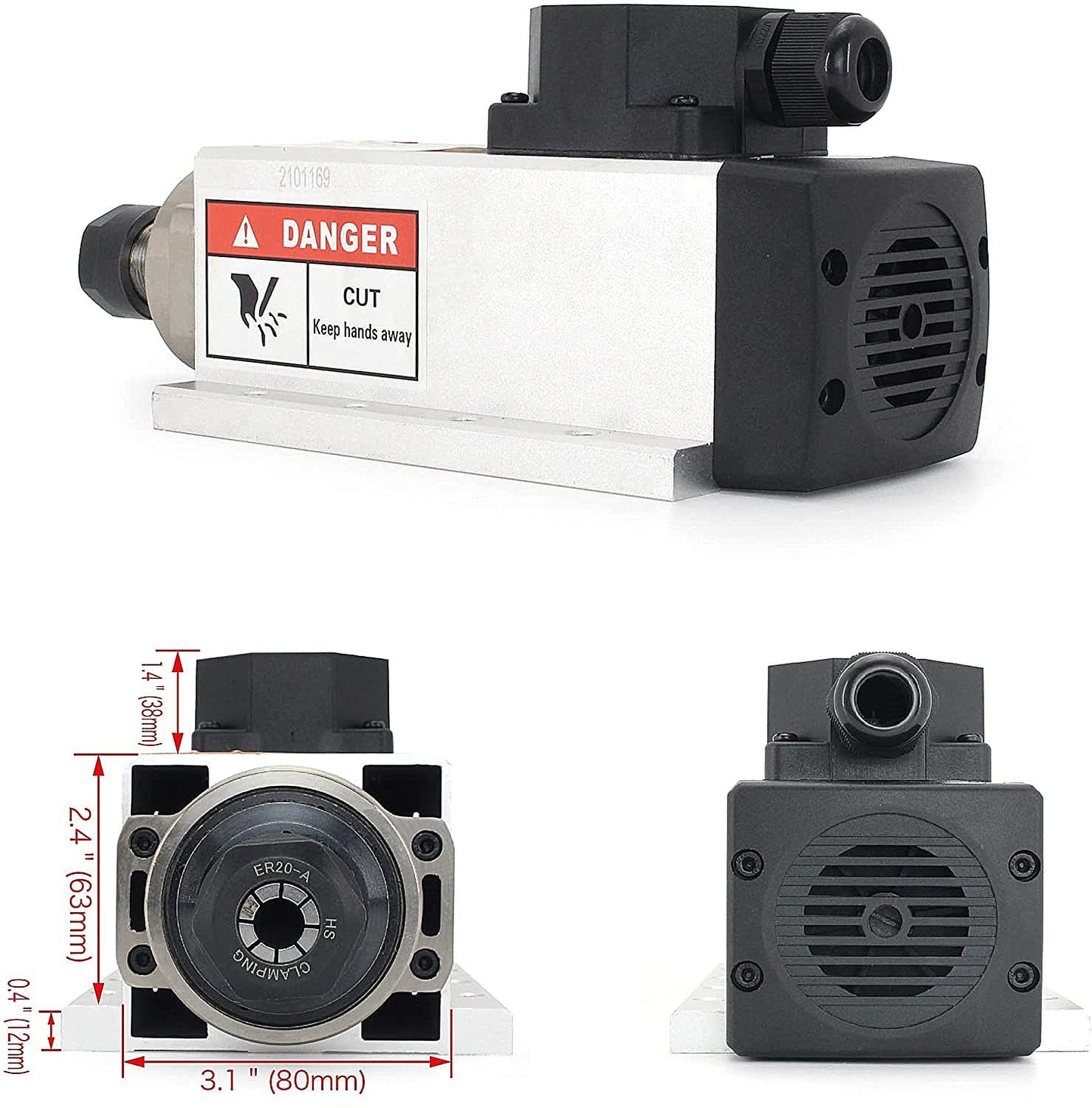 CNCTOPBAOS 2200W 220V CNC Router Spindle Motor,Square 2.2KW Air Cooled Spindle Motor ER20 400Hz 24000rpm 4 Bearings for CNC Milling Machine Engraving Cutting Wood,Plastic,Aluminum,Acrylic,PVC etc
