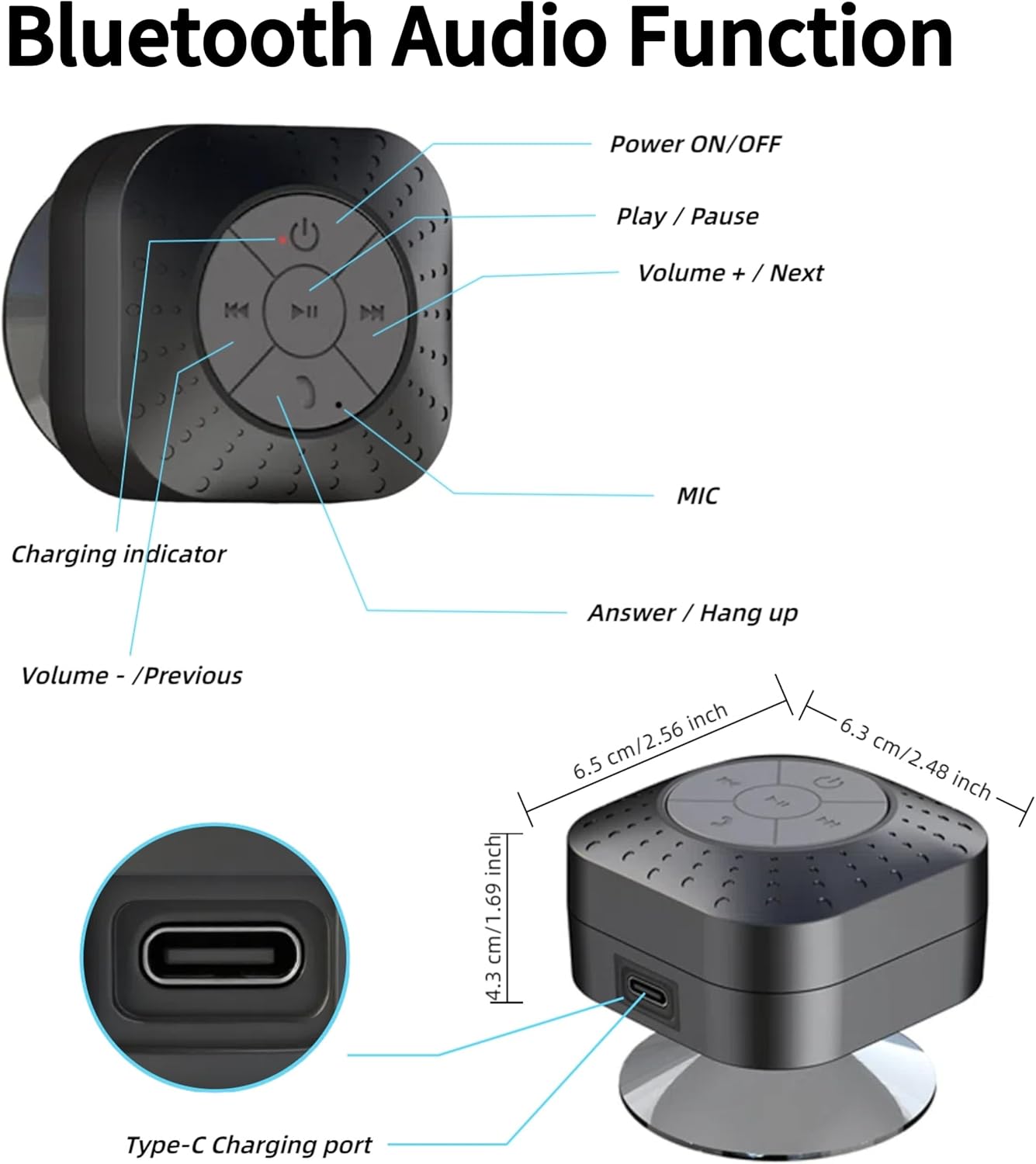 Elmocin Mini Bluetooth Shower Speakers, Portable Wireless Speaker with Suction Cup, Pairs Easily to Phones, Tablets