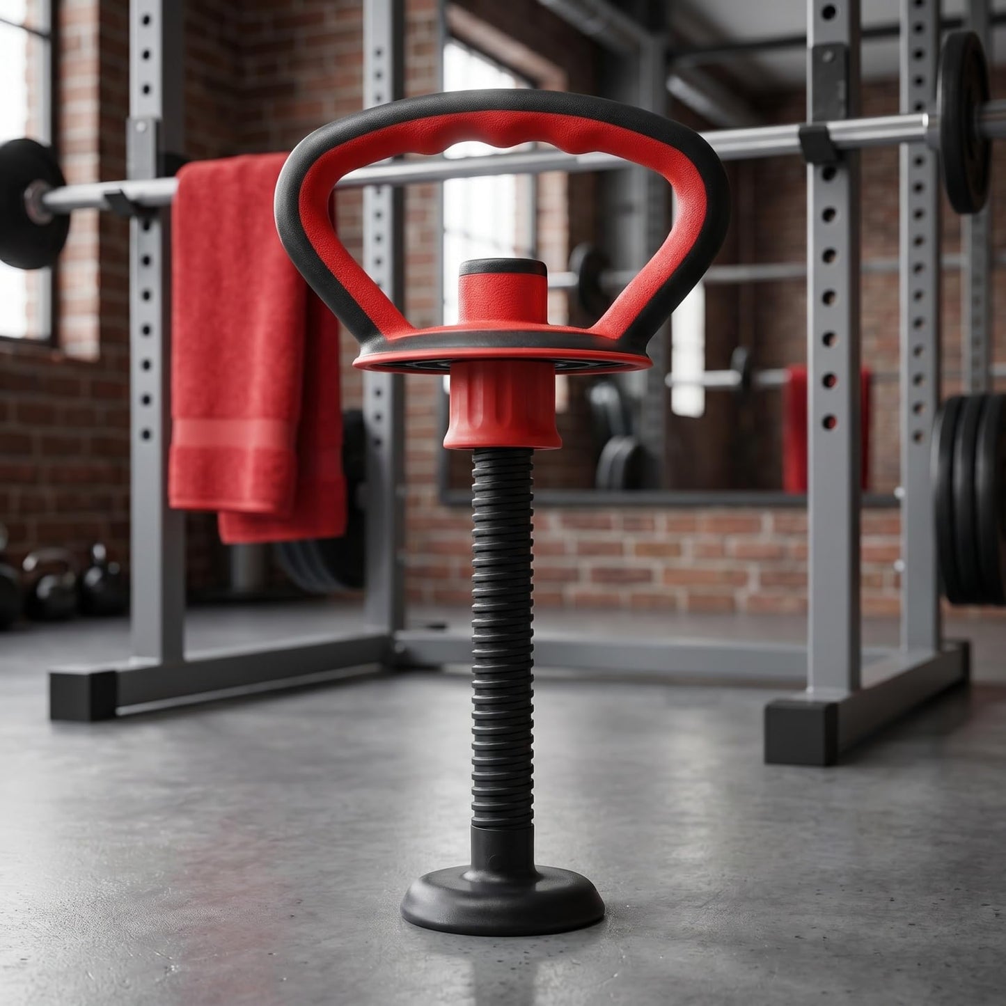 Kisangel Adjustable Kettlebell Handle with Base Nut for 40 Lb Weight Plates Anti-Slip Grip Attachment for Strength Training and Full Body Workouts at Home or Office