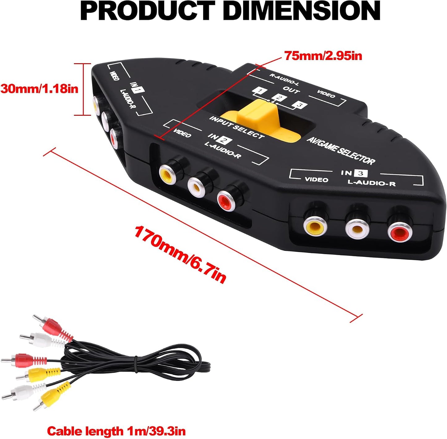 YARCHONN 3 3 1 PS3 RCA AV Audio Video Switcher Splitter Way Audio Video AV RCA Switch Game Selector Box Splitter in Out