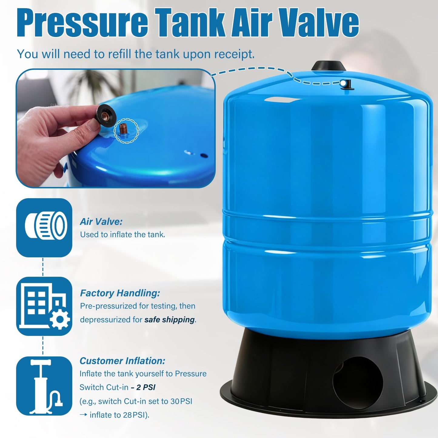 Water Pressure Tank For Well Systems, Vertical Pressurized Tank/Bladder Tank with Diaphragm & Drinking Liner, for Home Domestic Water Supply (14GAL)