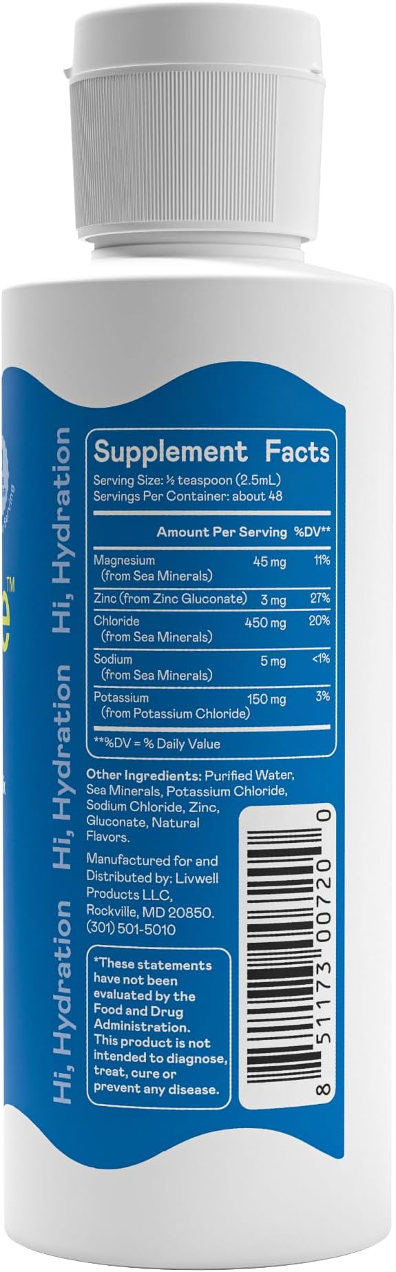 Hi-Lyte Daily Essentials Low Sodium Electrolytes Liquid Mix Unflavored, 48 Servings