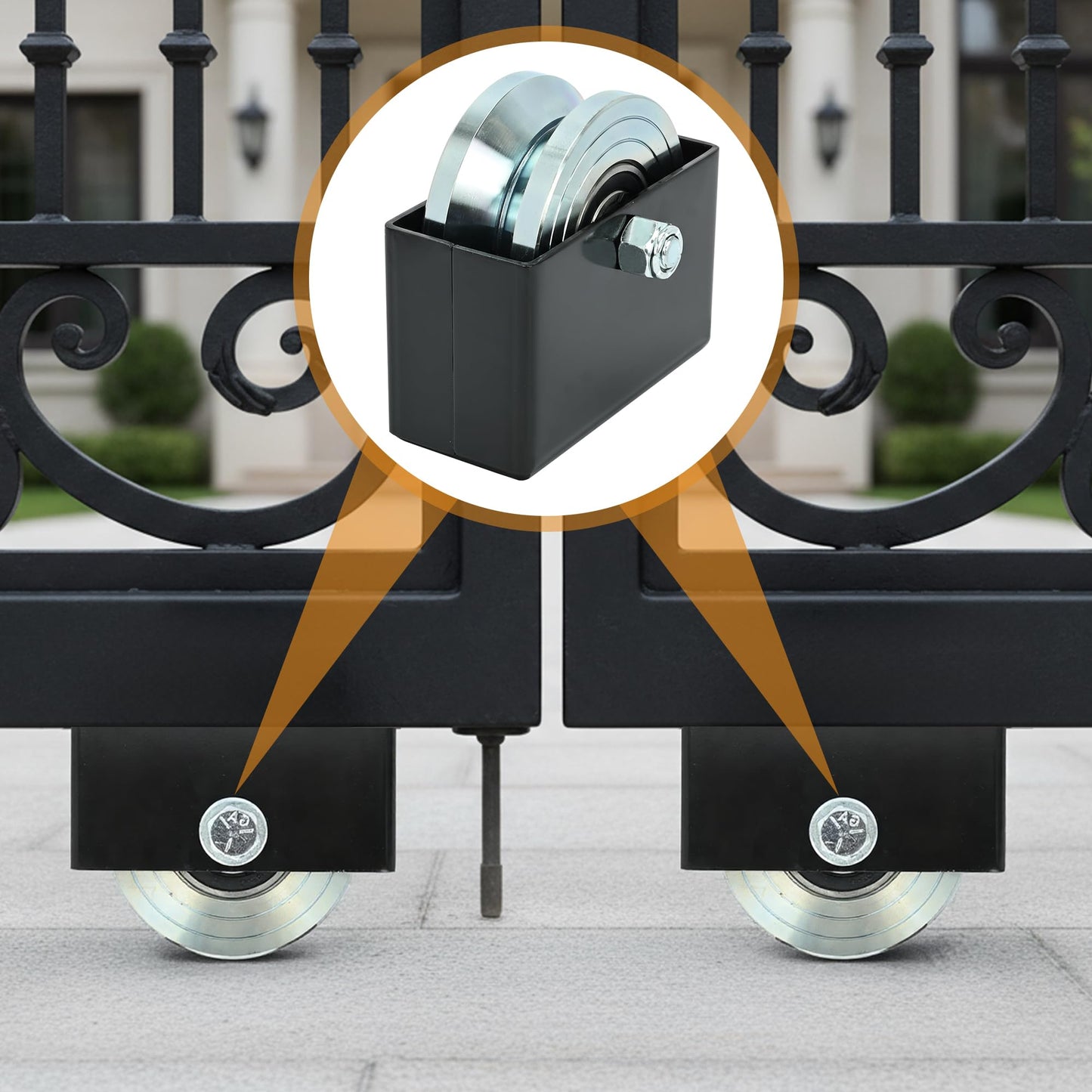 2 Sets 4'' V-Groove Sliding Gate Wheels with Welded Bracket Box, Heavy Duty Inverted V Tracks Sliding Gate Rollers, Double Sealed Bearing 3000 Lbs Capacity