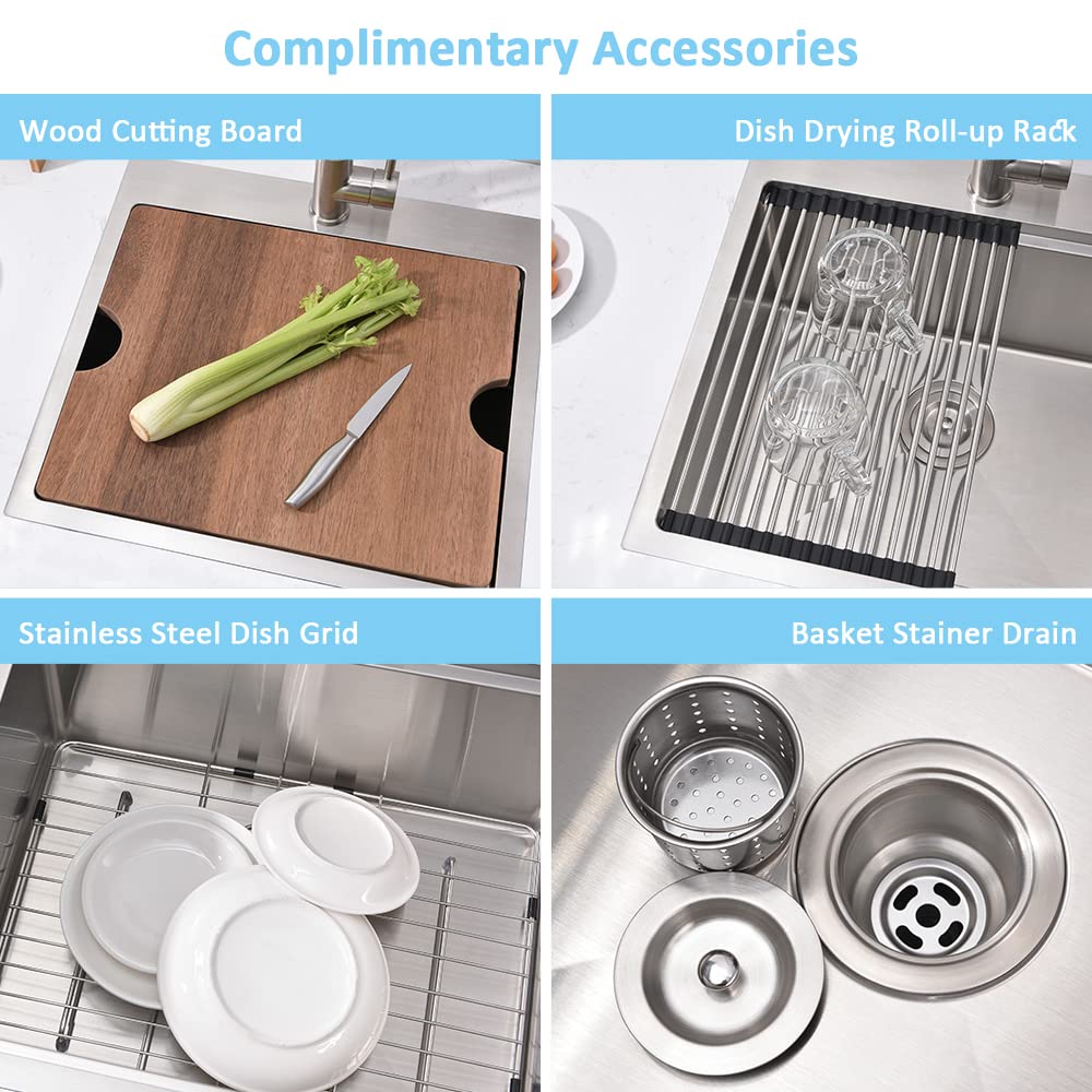 21 Inch Drop In Bar Sink Workstation-Bokaiya 21x20 Small Stainless Steel Drop In Outdoor Rv Sink Wet Bar 16 Gauge Top Mount Single Bowl Kitchen Sink with Cutting Board
