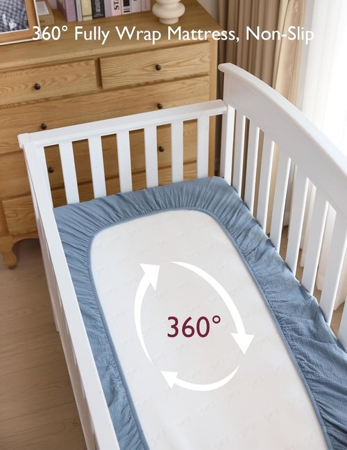 Momcozy Fitted Crib Sheets - Soft Breathable Natural Cotton, 2 Pack, 52"x28", Blue Star & Moon Design