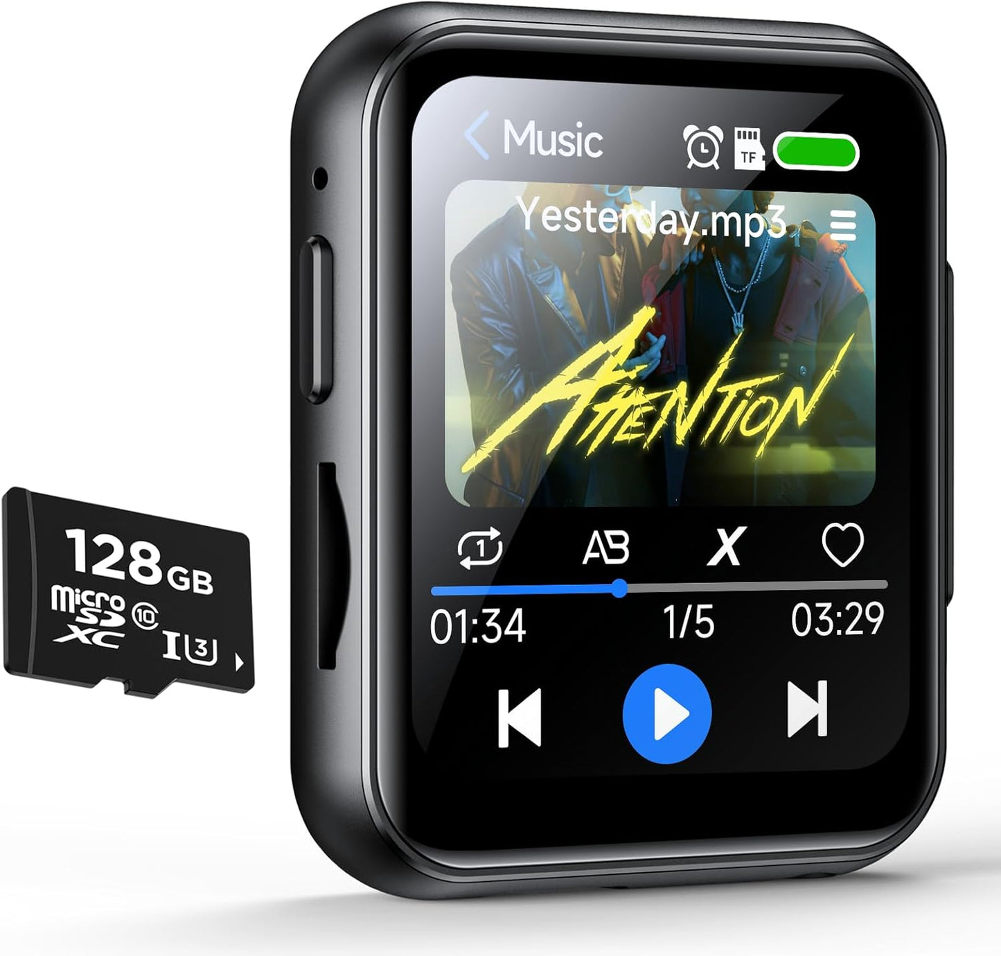 Voxitenus MP3 128GB 5.4 2" Player with TF Card, Bluetooth Lossless Sound Audio Player, Touch Screen Portable Music