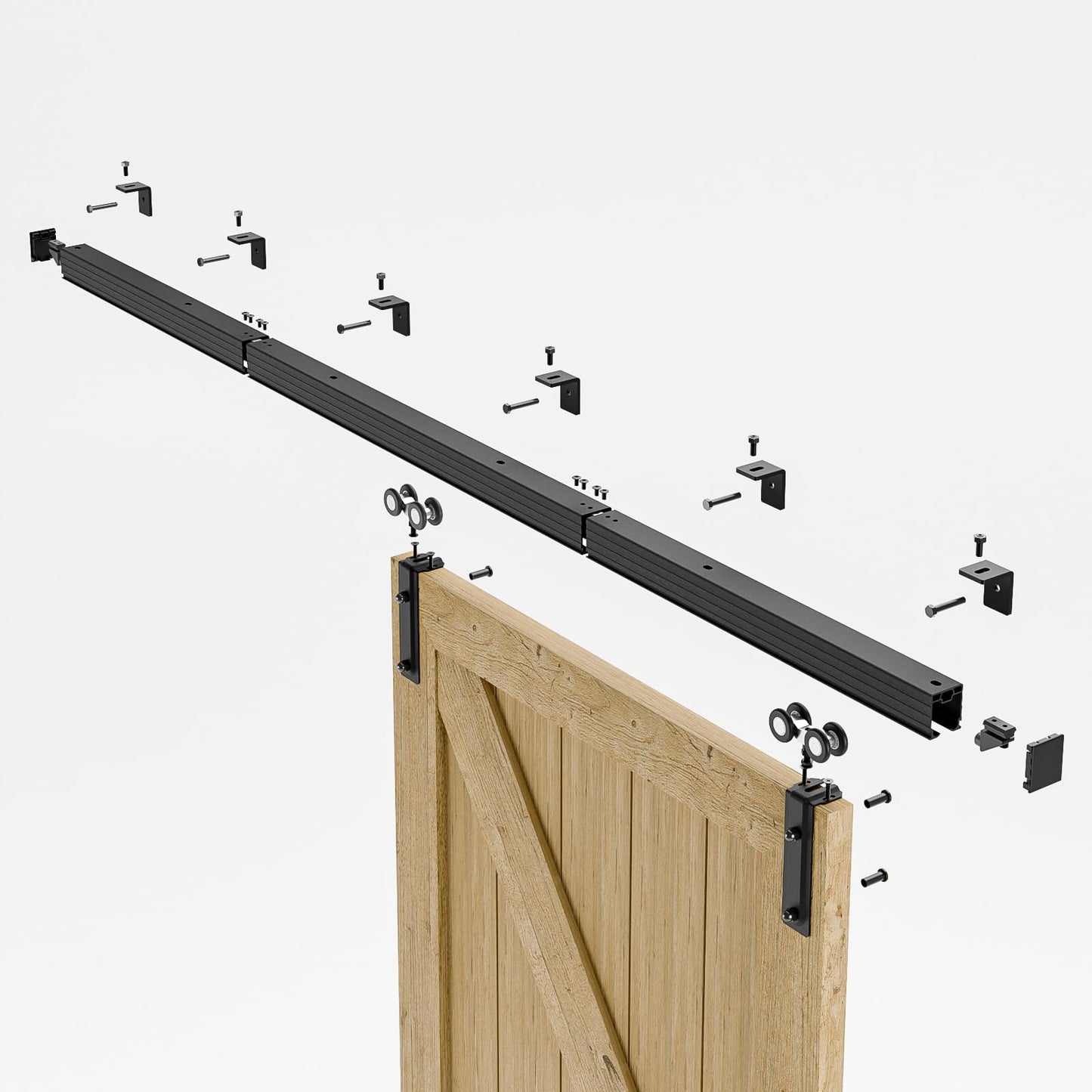 10FT/120'' Box Rail Sliding Barn Door Hardware Kit Aluminium Alloy Wall Mount, Smooth and Heavy Duty for Double Door (NO Door Panel)