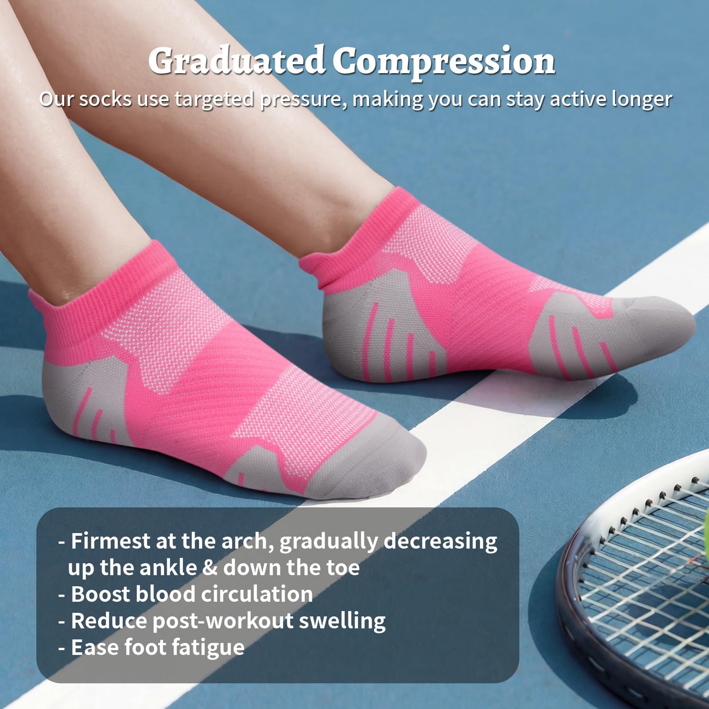 PAPLUS 6 Pairs Ankle Compression Socks for Women, Cushioned Running Socks with Arch Support, Low Cut, Targeted Compression