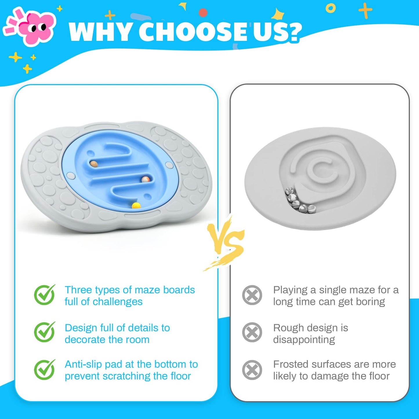 Balance Board Maze for Kids, Wobble Board with 3 Balls, 3 Replacement Labyrinth Boards, Indoor Active Play Toys for Sensory Training, Ages 3+, Max Load 140 Lbs