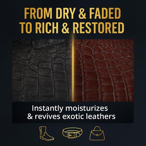 Exotic Leather Cleaner & Conditioner Spray – Cleans, Conditions & Protects Alligator, Crocodile, Snakeskin, Lizard, Ostrich & More – 8oz with Microfiber Cloth – Boots, Shoes, Bags, Belts