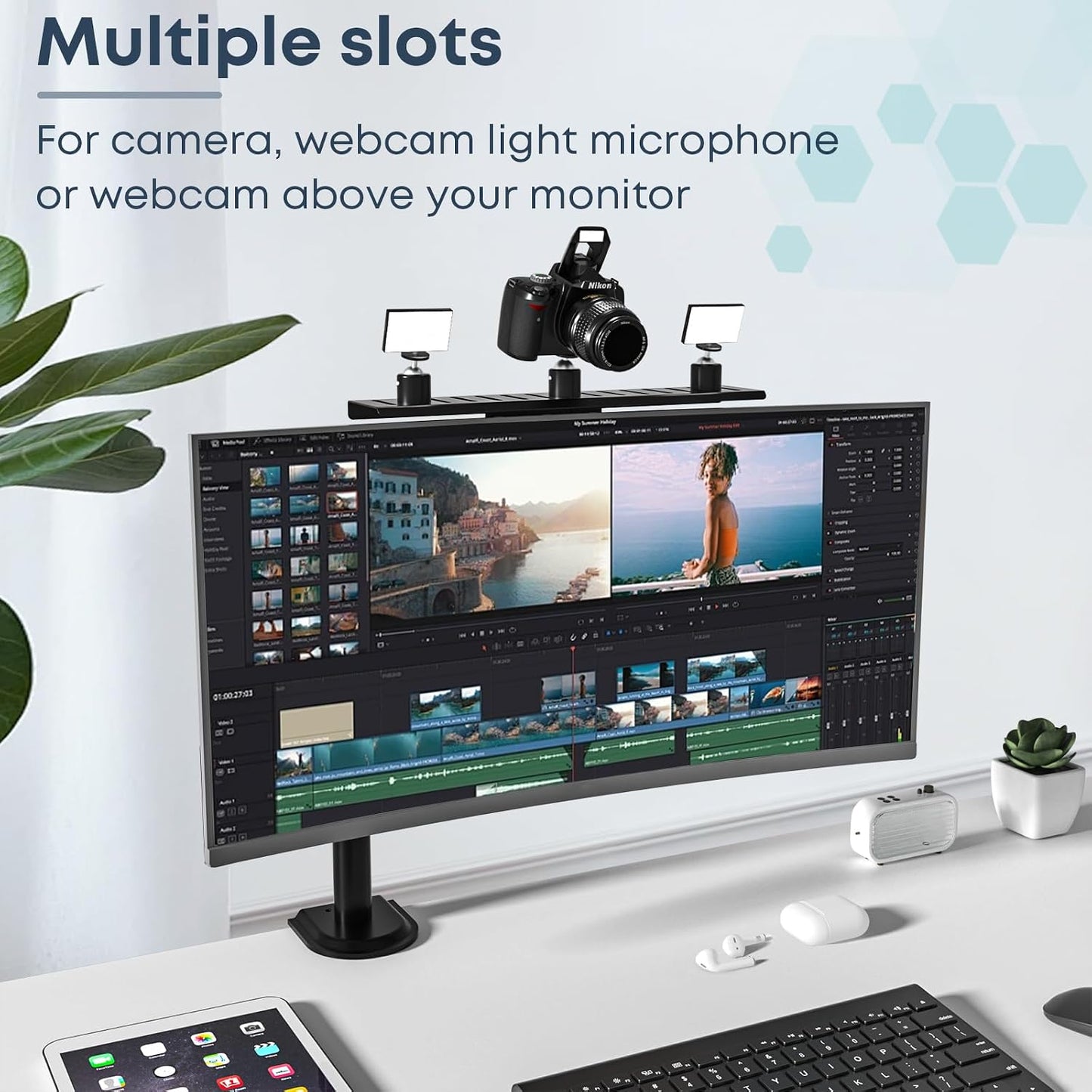 WORLDLIFT 16 inch 100100 mm VESA Monitor Mount Shelf for Streaming - Holds Cameras, Webcams, Microphones & Lights