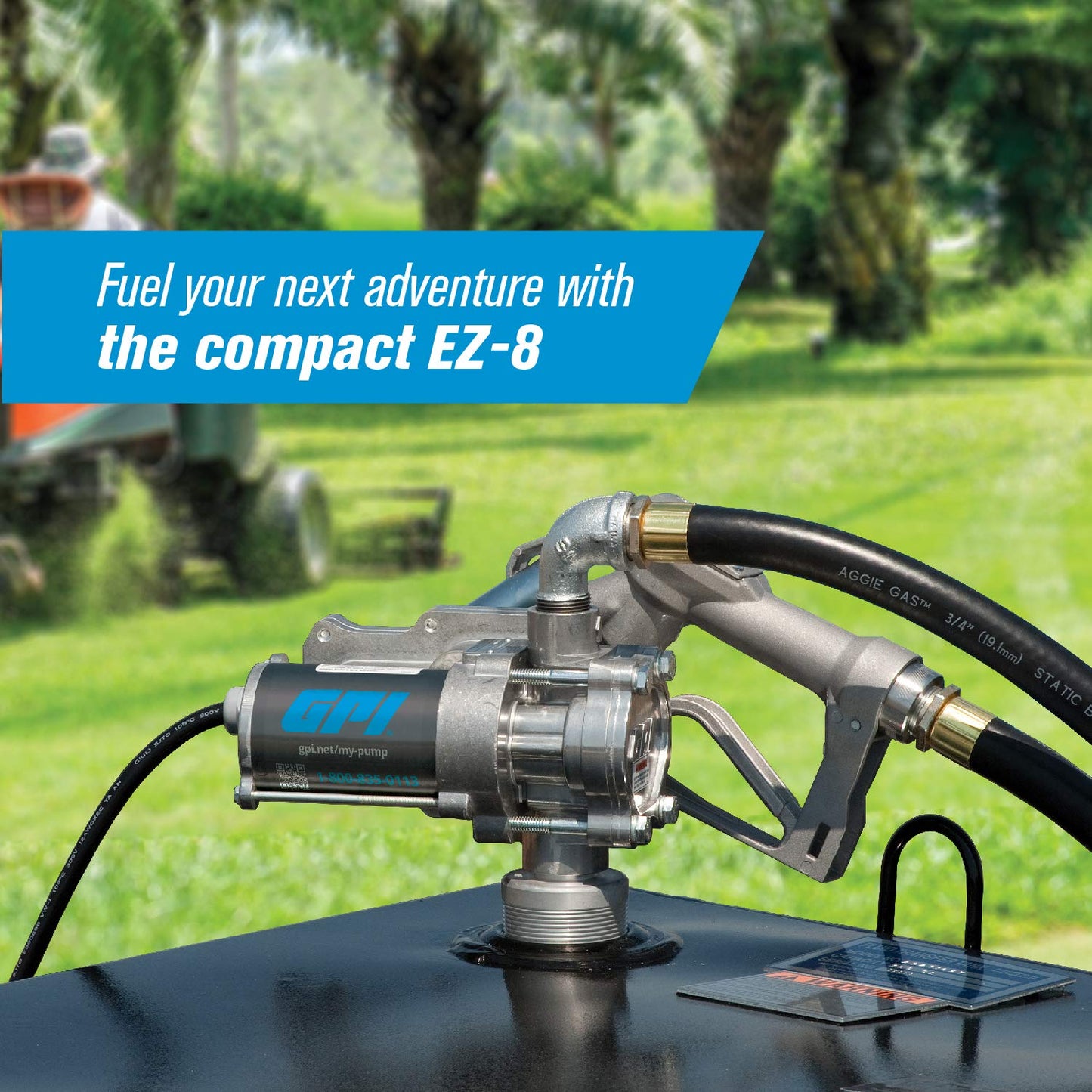 GPI - EZ-8 Fuel Transfer Pump, Manual Shut-Off Nozzle with Spin Collar, 8 GPM, 12 Volt (137100-05)