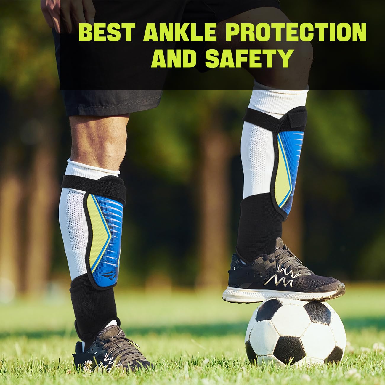 Rawxy Football Soccer Shin Guards with Exceptional Flexible Soft Light Weight - Great for Boys Girls Junior Youth(Blue Yellow, S&M)