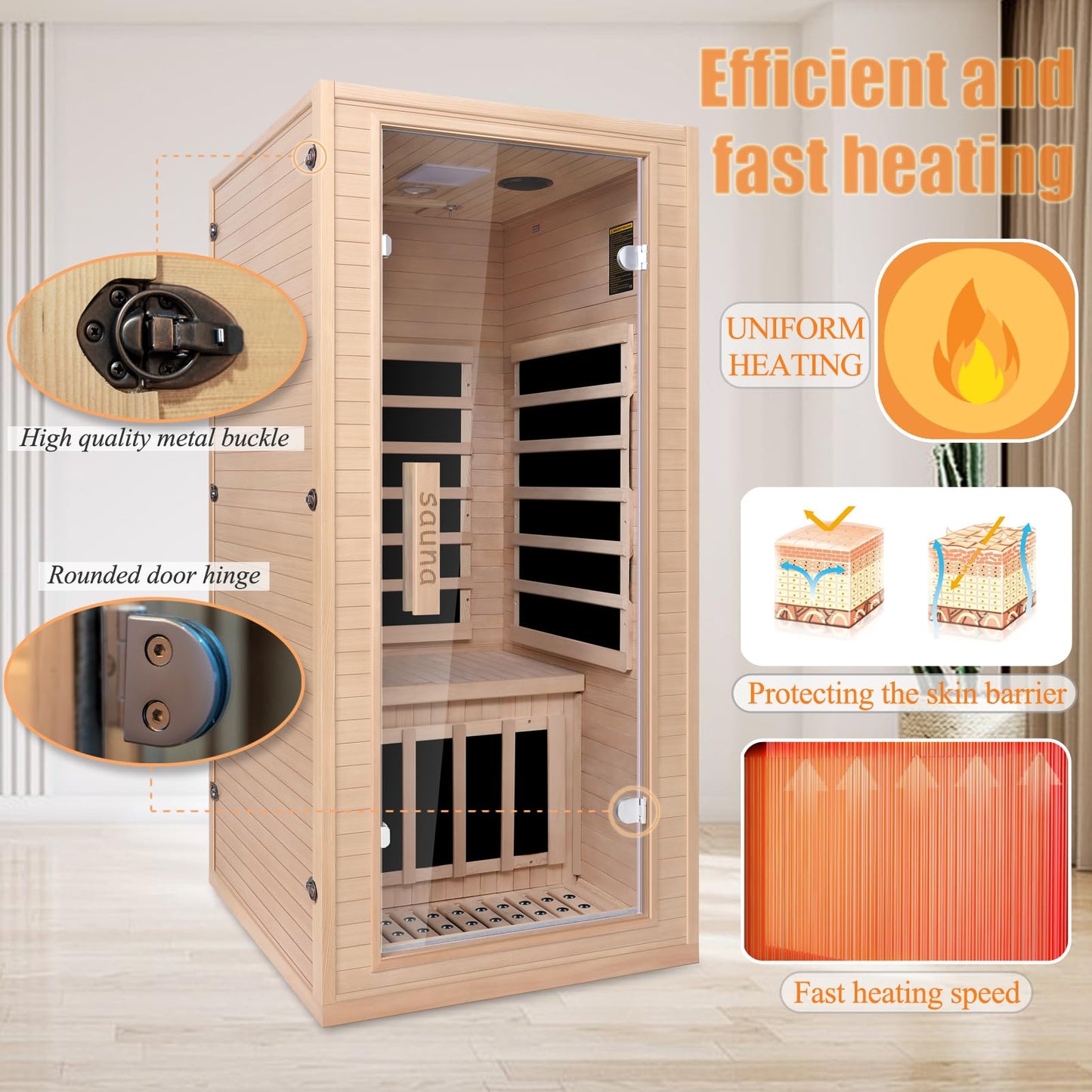 Infrared Home Sauna Room 1 Person Hemlock Wooden Indoor Dry Sauna,Low EMF 1200W/110V Heaters Panels,LCD Control Panel,10 Minutes Pre-Warm up,Time and Temp Pre-Set,1-Year Aftersale