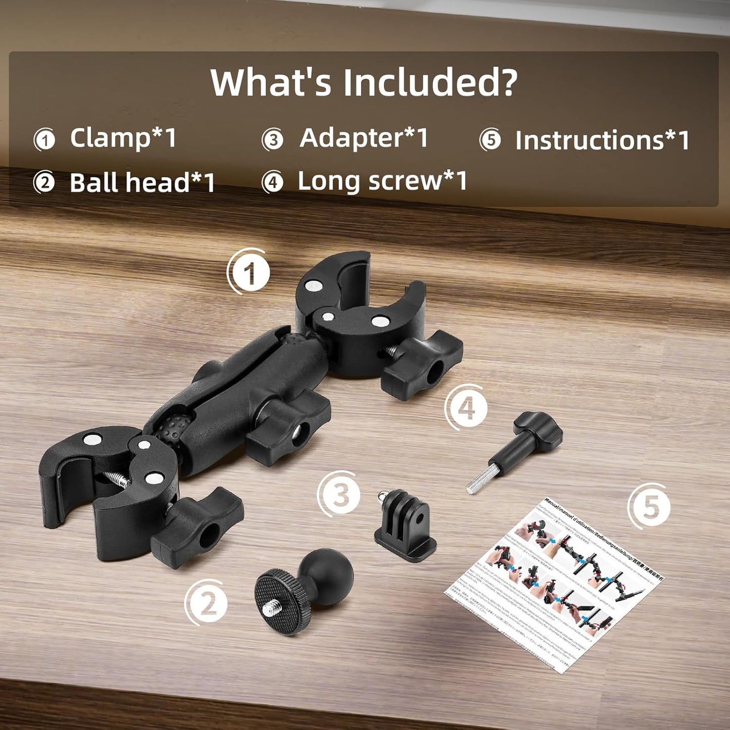BRDRC Double Clamp Mount Umbrella Holder Camera Pole Bracket for Stroller Wheelchair Monitor Magic Socket Arm Desk