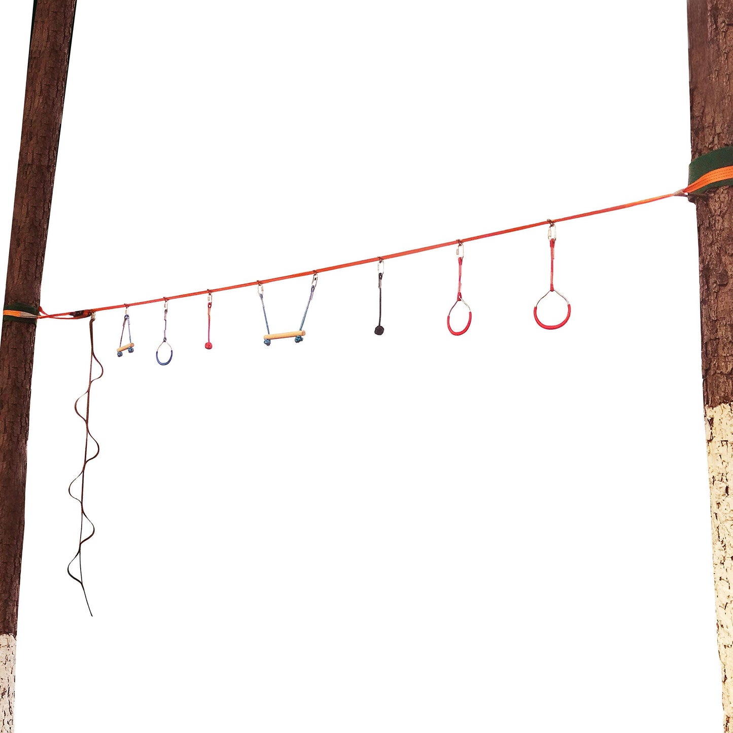 50FT Jungle Gym Ninja Warrior Training Equipment Hanging Monkey Bar, Adjust Kids Adults Obstacles Course Backyard Playground Trapeze Playset- Climb Rope Ladder, Wood Swing Bar, Ninja Ring, Monkey Fist