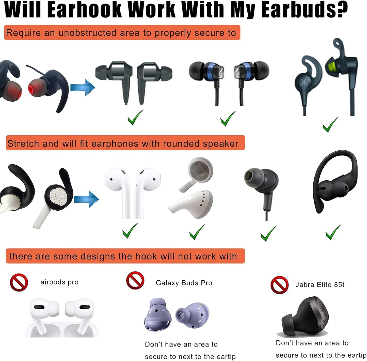 Vezukv (2Black-M) Earbuds Replacement Tips Soft Silicone Earbud Locks Sport Grips Earphones Stabilizer Fins Wings Tips