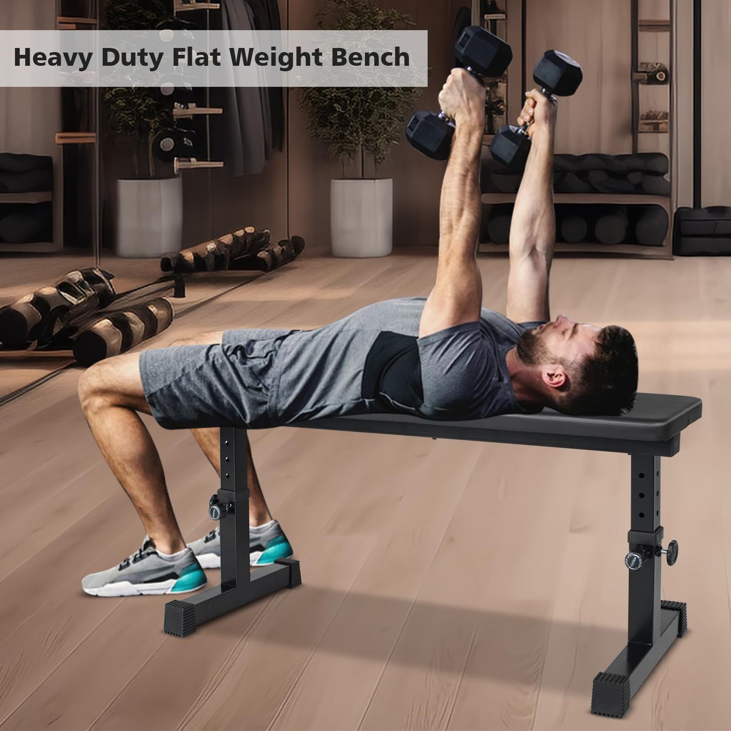 MIUDGIG Flat Weight Bench, Adjustable Height Strength Training Bench, Heavy Duty Workout Bench for Home Gym, Multifunctional Exercise Bench Press for Full Body Exercises & Fitness, Home/Gym Easy Assembly