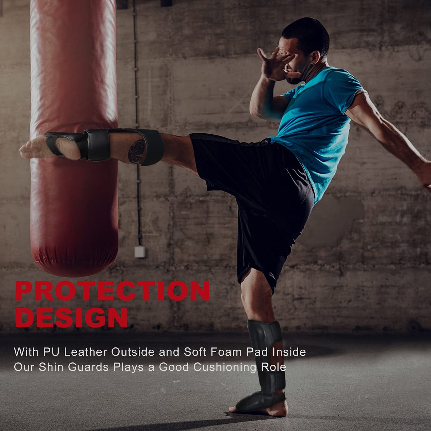 FIVING MMA Martial Arts Shin Guards – Padded, Adjustable Muay Thai Leg Guards with Instep Protection for Kickboxing/MMA Training and Sparring – Durable, Professional MMA Equipment (Black, Medium)