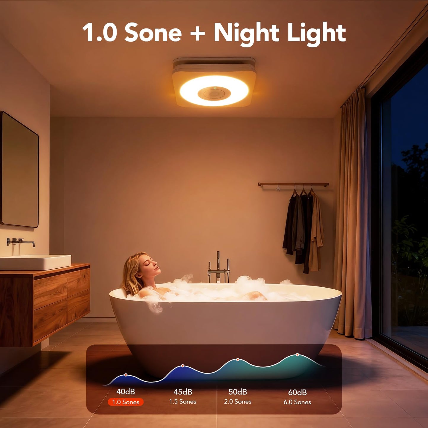 OREiN 3-in-1 Bathroom Exhaust Fan with Bluetooth Speaker & LED Light, 110/160 CFM Quiet Ventilation Fan, 1500LM, 2700K-6500K Adjustable, Night Light, Remote Control, 11.39" x 10.42" Ceiling Cut-Out