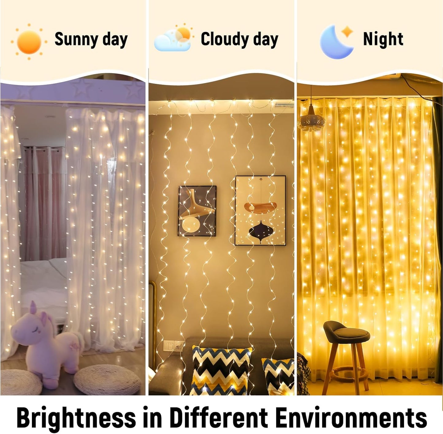 ZSJWL 300 LED Curtain Fairy Lights - Remote Control, 8 Modes, 9.8x9.8 Ft, Warm White Twinkle Lights for Bedroom & Events