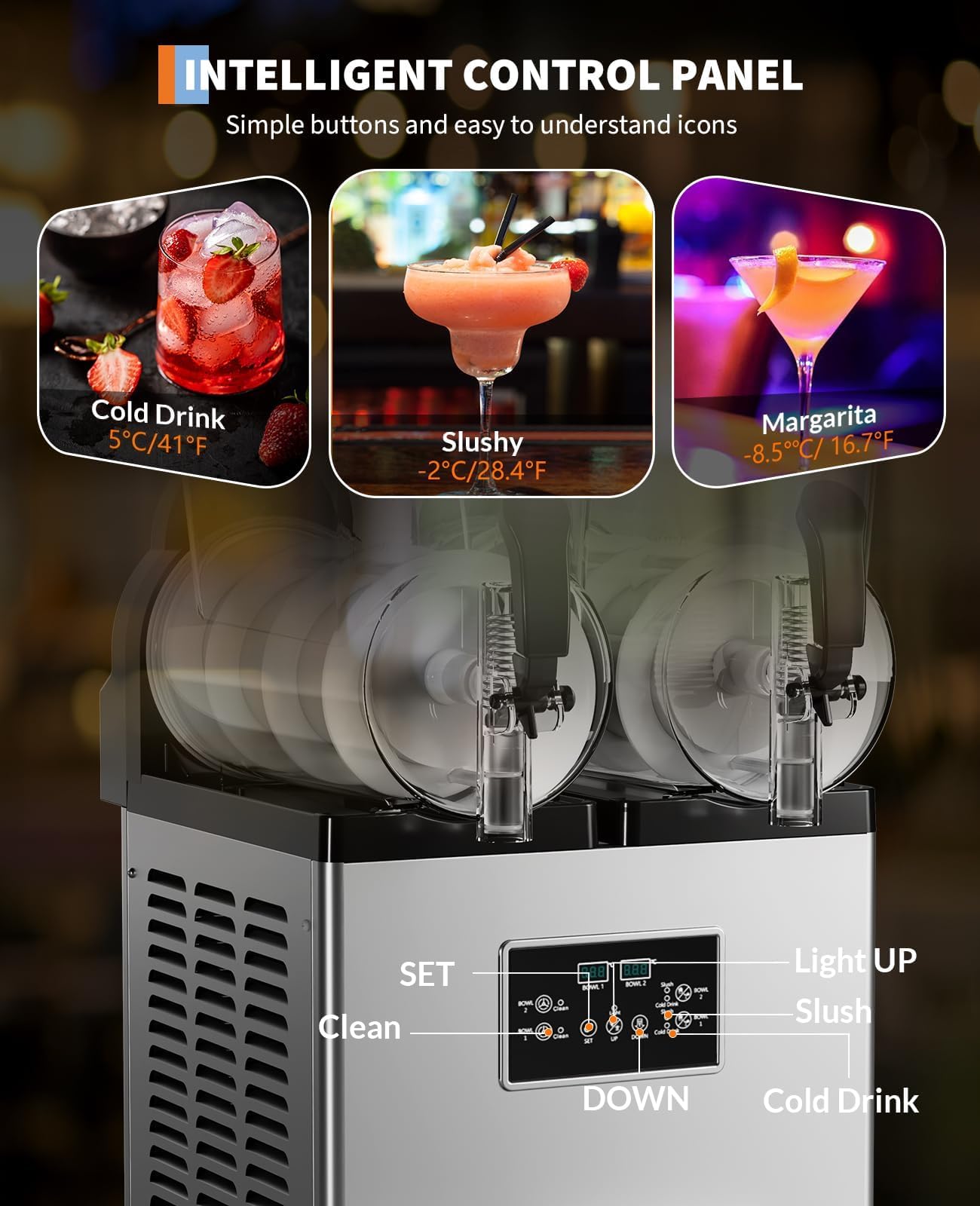 Commercial Slushy Machine 30L/8gal Double Tank, Smoothie Frozen Drink Machine, 84Cups Stainless Steel Margarita Slush Maker, Fast Cooling Low Noise Auto Clean, for Restaurants Cafes Bars Food Trucks