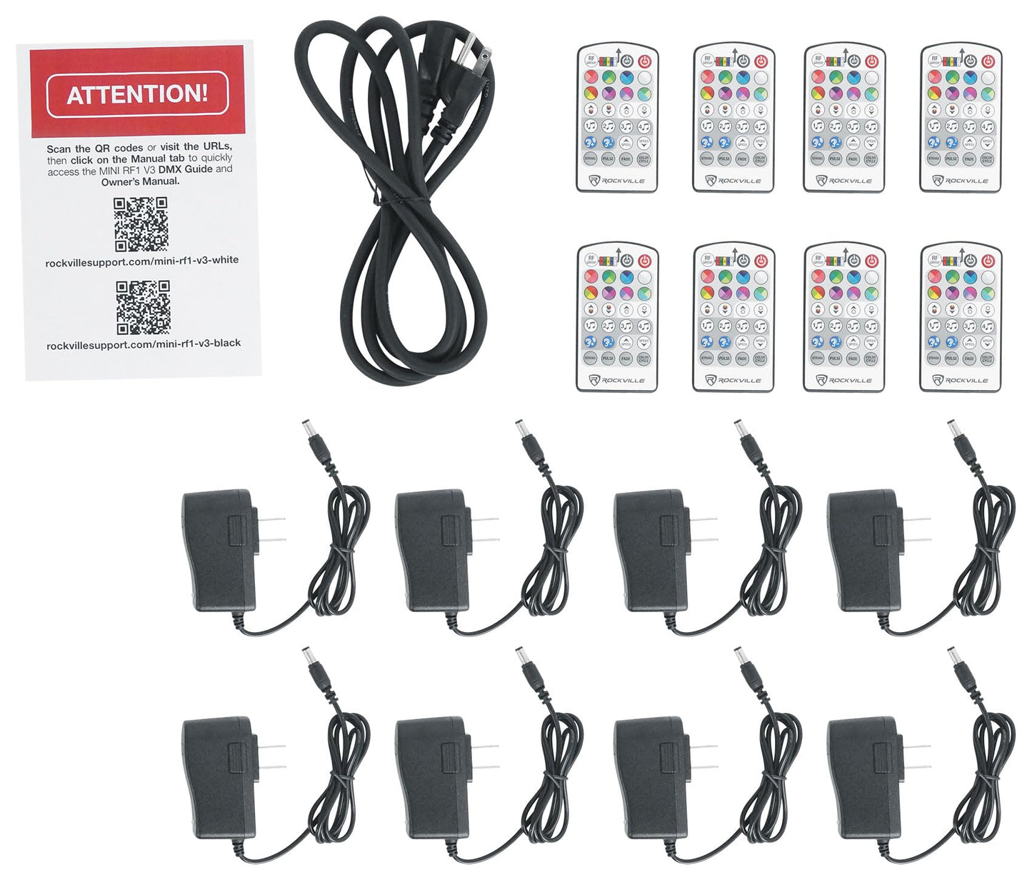 Rockville8 Pack MINI RF1 V3 Charge Package White LED Par Wash Up Lights with Charging Case, RGBWA+UV, App, Wireless DMX, Rechargeable, Perfect for DJ/Events