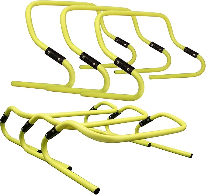 GSi Dual Height Agility Hurdle Pack of 6 – Adjustable 6" & 12" Training Hurdles for Sports, Fitness, and Agility Drills – Durable PVC Yellow Speed Hurdles for Soccer, Track, and Football Training